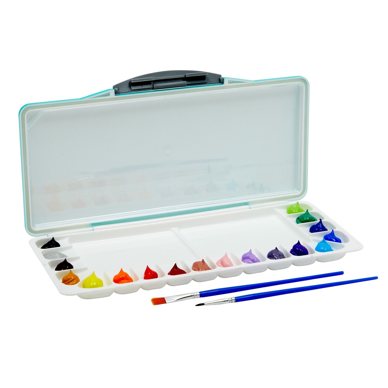 18-Well Portable Paint Palette with Lid, 2 Paint Brushes, 10
